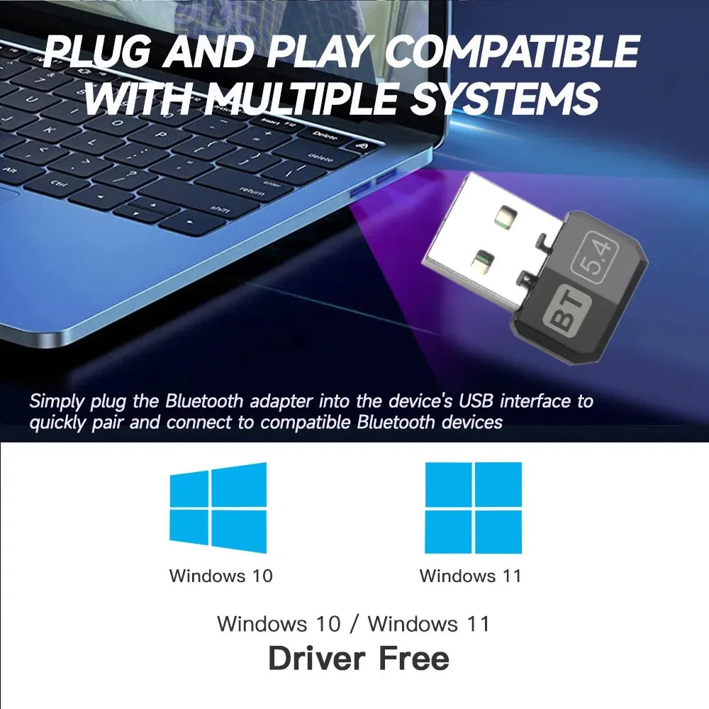 USB Bluetooth 5.4 5.3 Adapter WIreless Transmitter Receiver Audio Bluetooth For Bluetooth Adapter For Win8.1/10/11 Driver Free