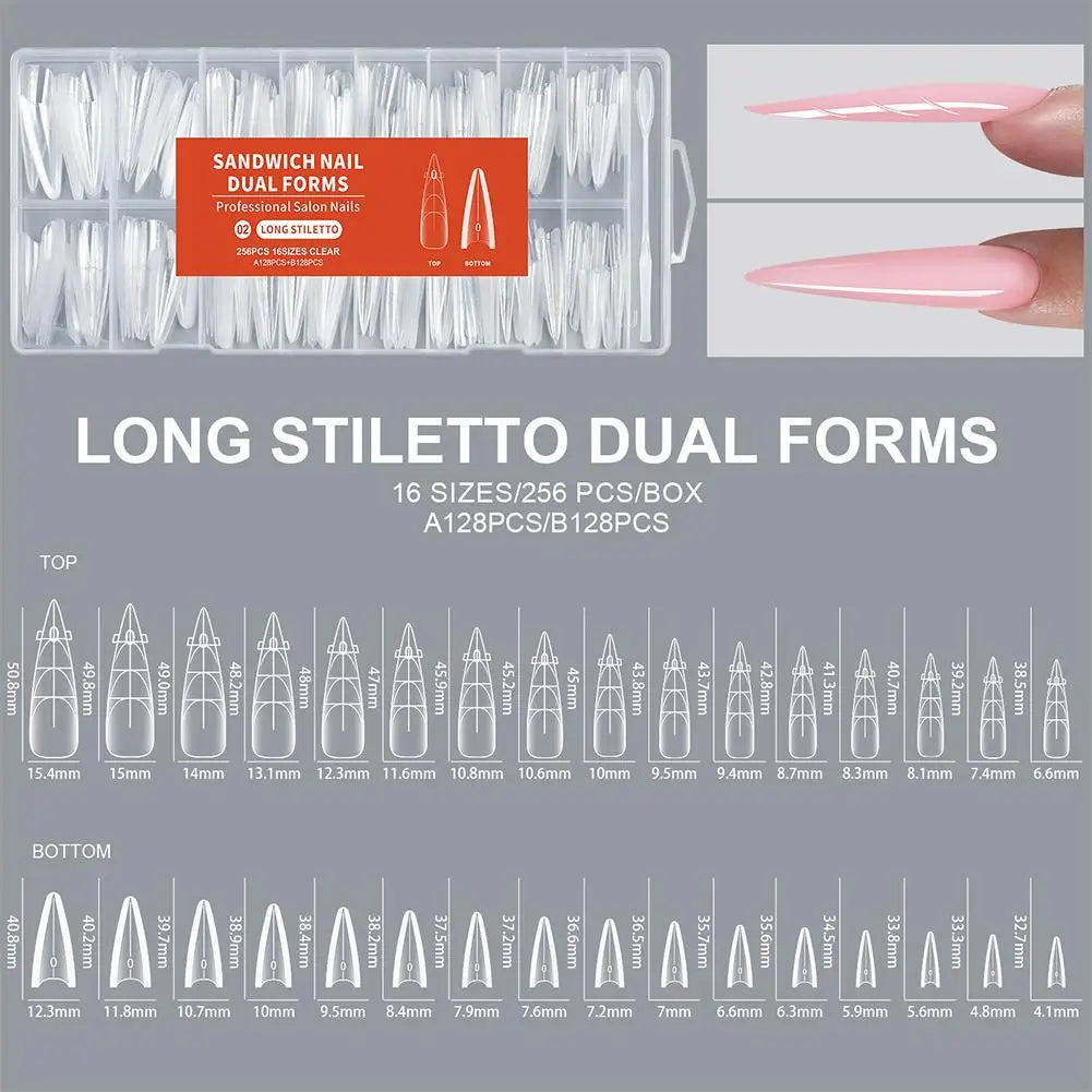 256Pcs Full Cover Nail Extension Forms, Dual Form Nail Tips, Quick Gel Nail Building System