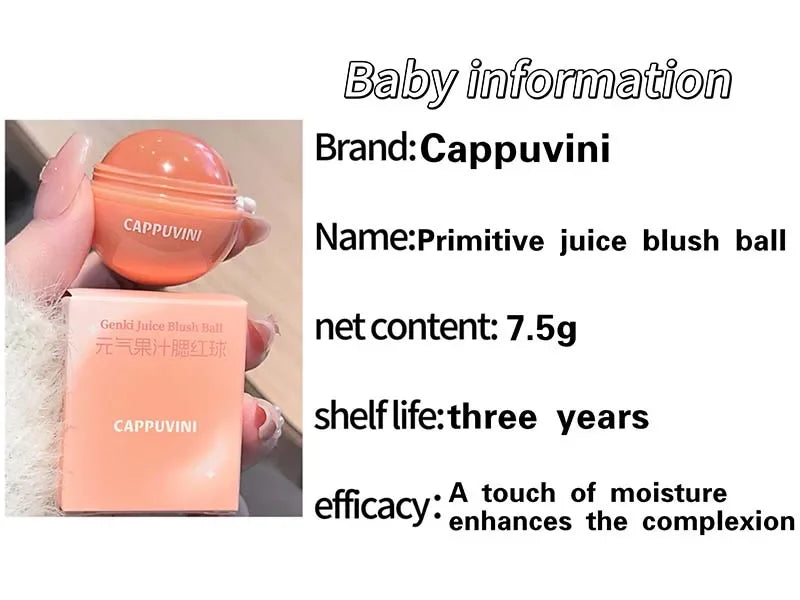Cappuvini Juice Blush Ball Water Light Blusher Brightening Face Easy Color Multi-Use Blush Makeup Suitable for Lips and Cheeks