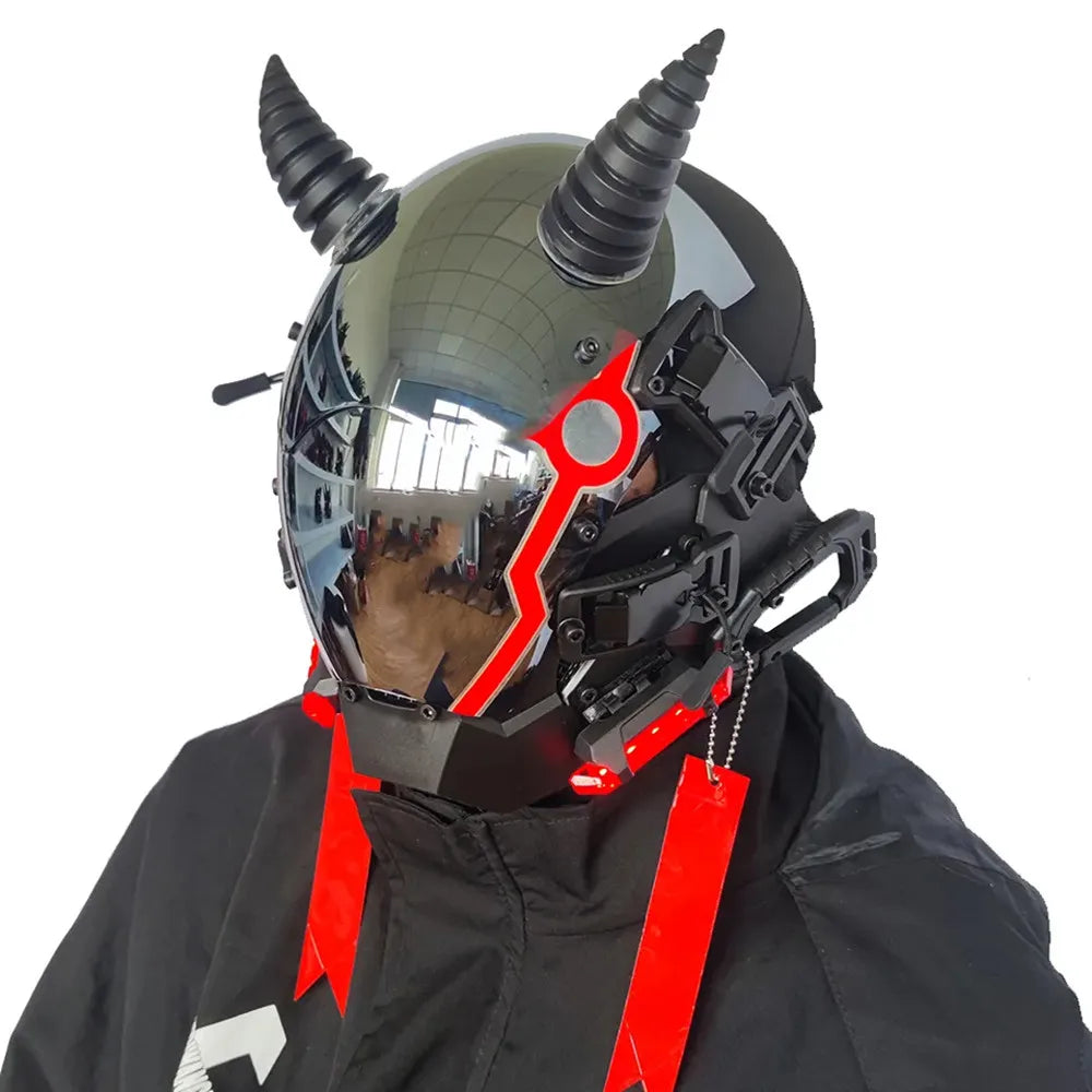 Cyber punk Mask LED Hairstyle Braid Halloween Christmas Role Playing Helmet Party Adult Gift ﻿