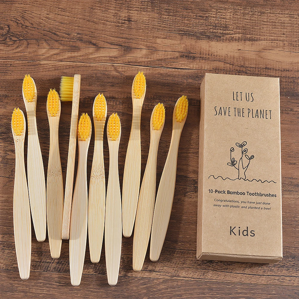 10 Pieces Children Colorful Toothbrush Eco Soft Bristle Bamboo Toothbrush Kids Bambou Vegan Tooth Dental Oral Care Plastic Free