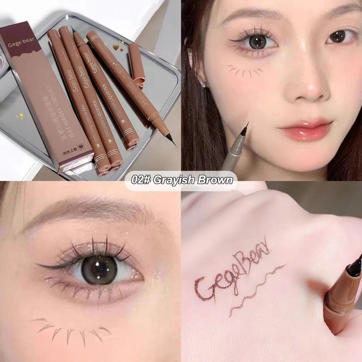 Gege Bear Liquid Eyeliner Pen Waterproof Smudge-proof Fast and Precise Makeup Quick and Smooth Drying Lower Eyelash Pen