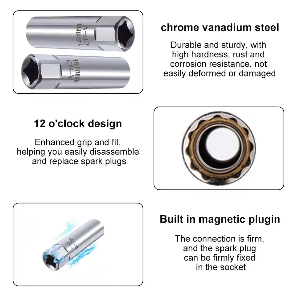 Hi-Spec Car Spark Plug Socket Universal Wrench 14/16/21mm Install Replace Repair Kit Magnetic Spark Plug Removal For Car Repair
