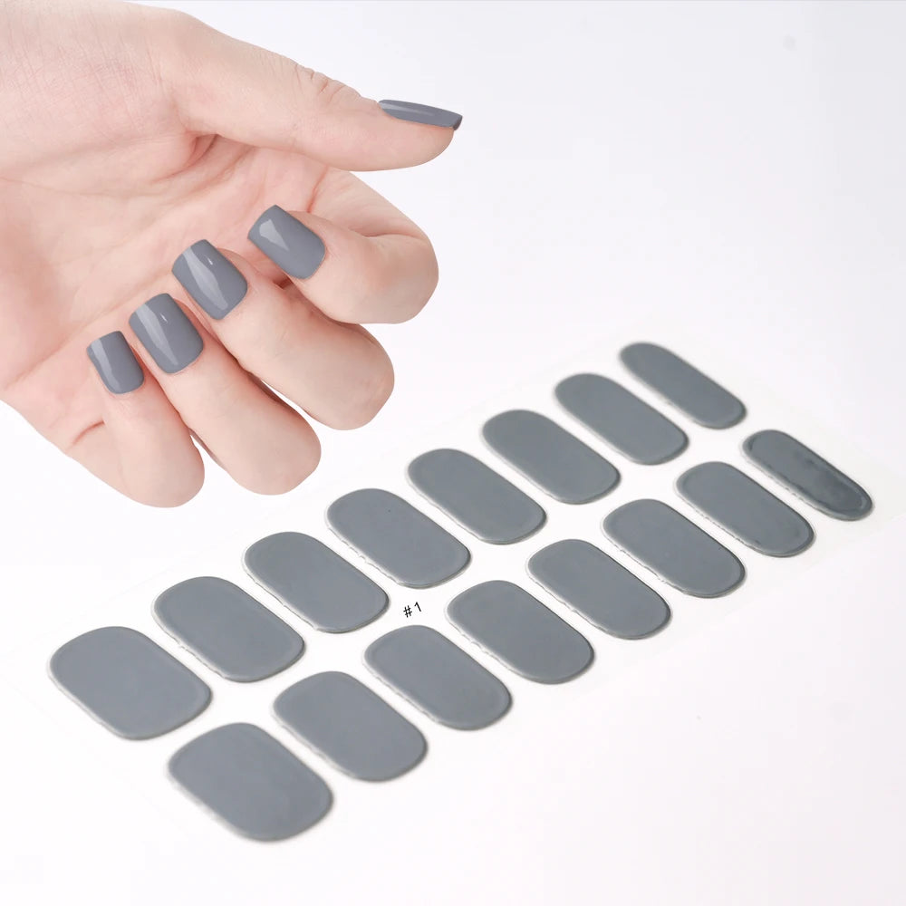 16Tips UV Semi Cured Nail Stickers White&Pink Lamp Gel Nail Polish Wraps Full Cover Adhesive Nails Decals Sliders Lamp Neede Y&F