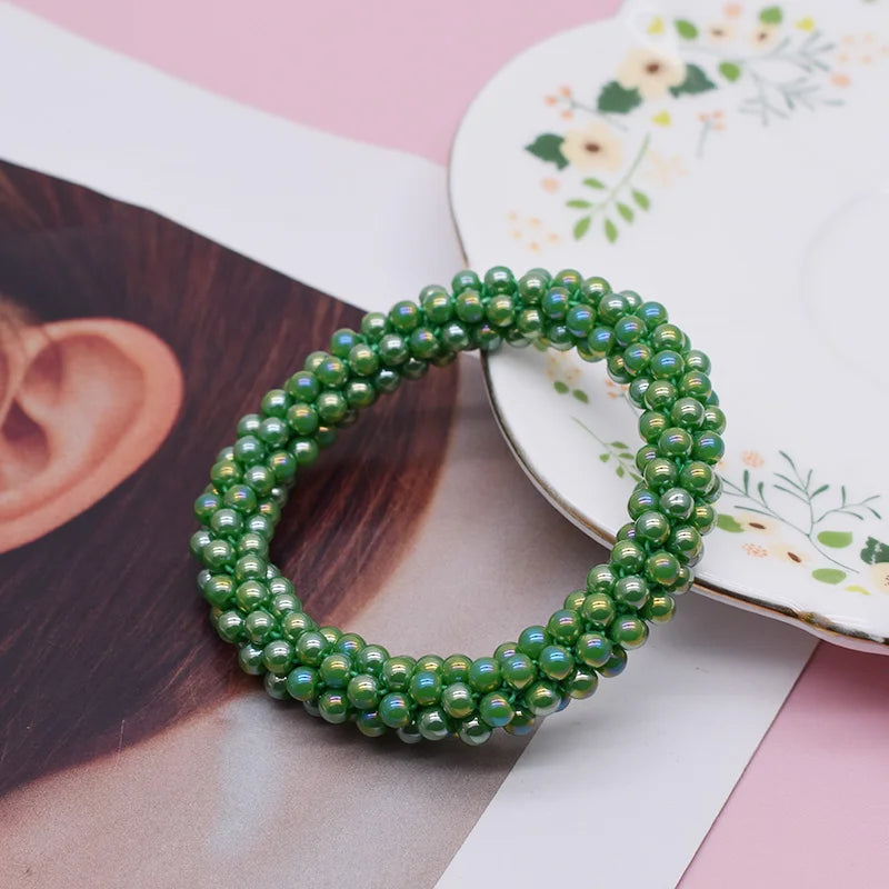 Mixed Color Trendy Glass Bead Bracelet Elastic Handmade Strand Bracelets for Women Gift New Hair Accessory Glass Beads Bracelet