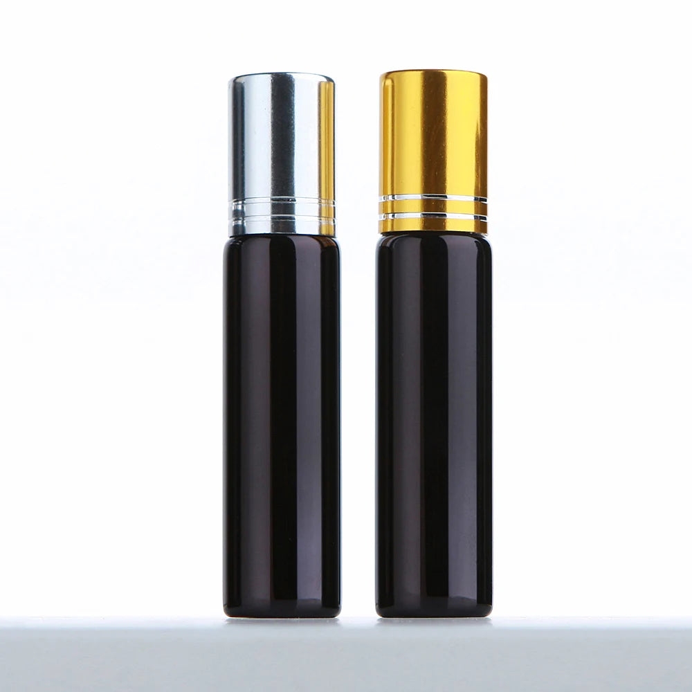 50 Pcs/Lot 10ml Electroplated Roll On Perfume Bottle Refillable Essential Oil Bottles With Box Roller Glass Vials LOGO Pay Extra