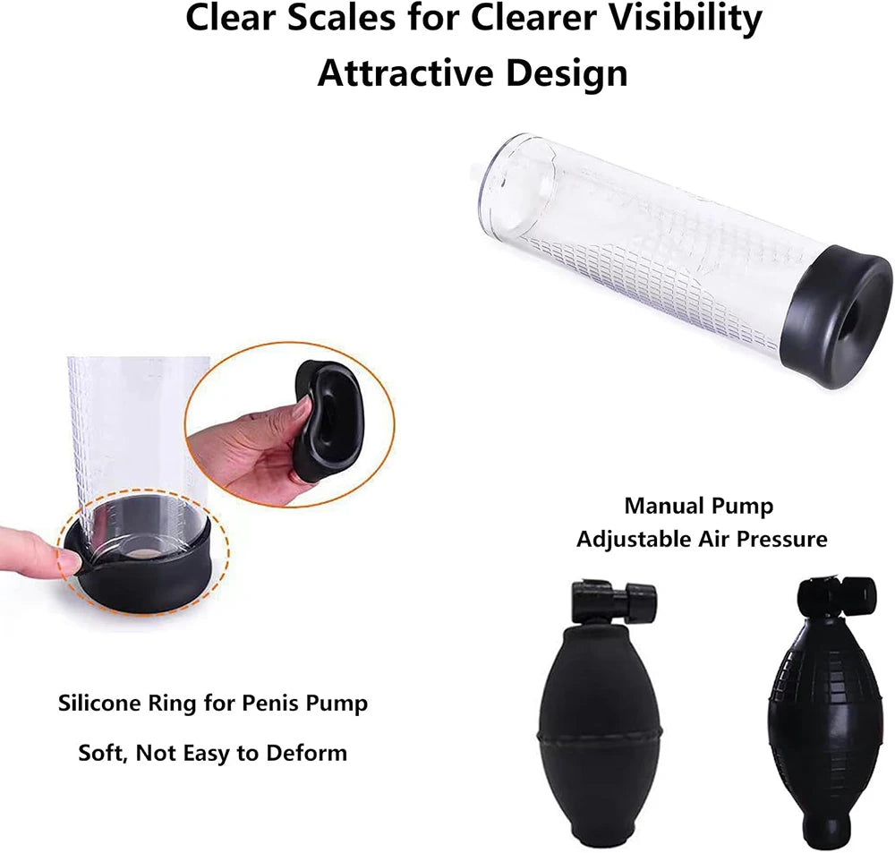 Penis Extender Enlarger Manual Vacuum Pump With Pressure Gauge  Cock Exercises Training Device Stronger Bigger Ejaculation 18+