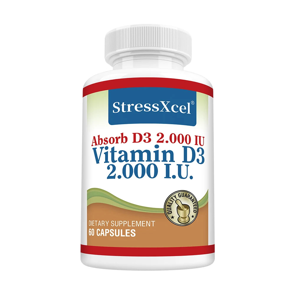 High Potency Vitamin D3 2000IU Capsules, Immune Support, Bone Health, Muscle Function, Whole-Body Wellness, Non-GMO Gluten Free