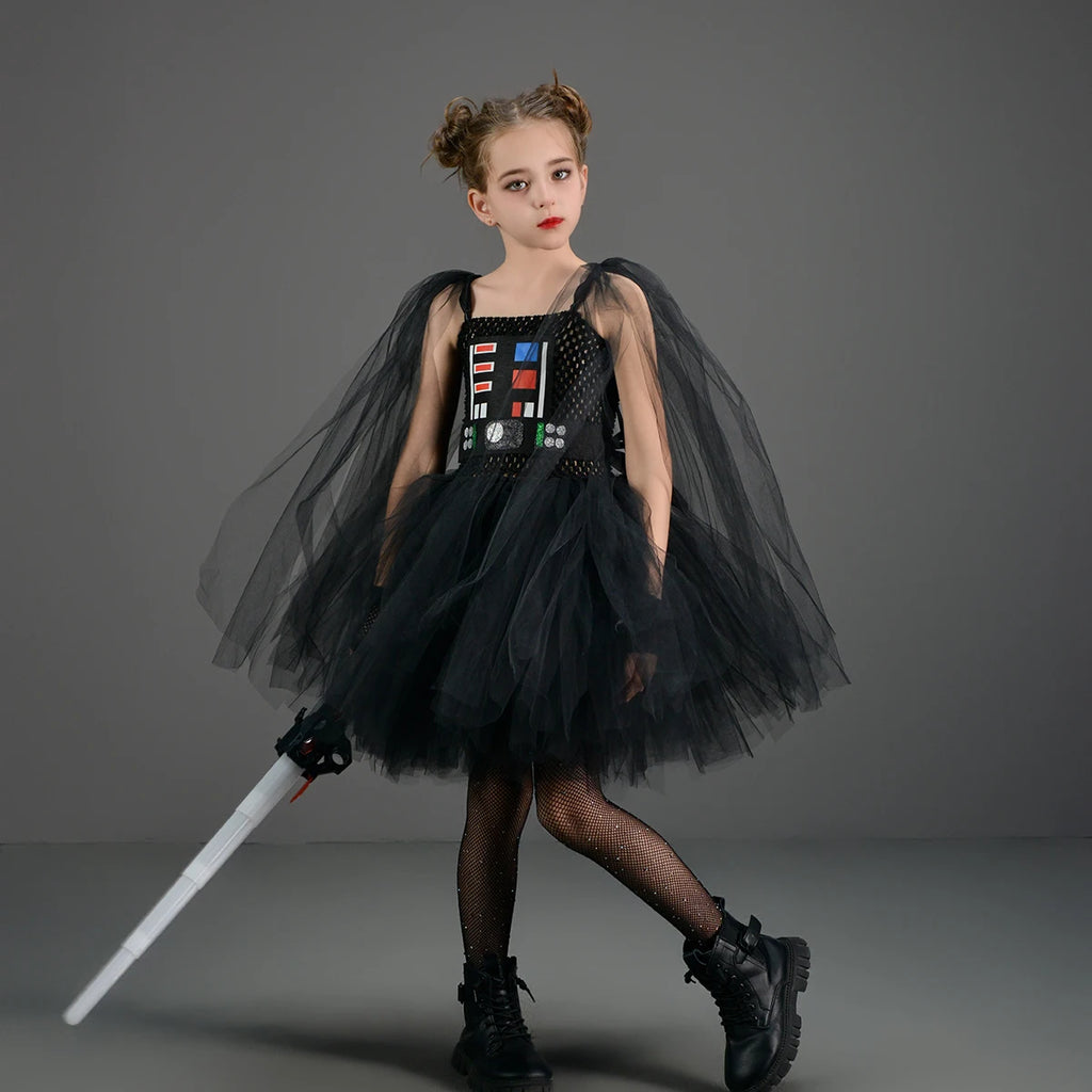 Girls Dark Star Villain Tutu Costume Dress Children Halloween Vader Outfit Kids Fancy Carnival Party Dress up Cosplay Clothes