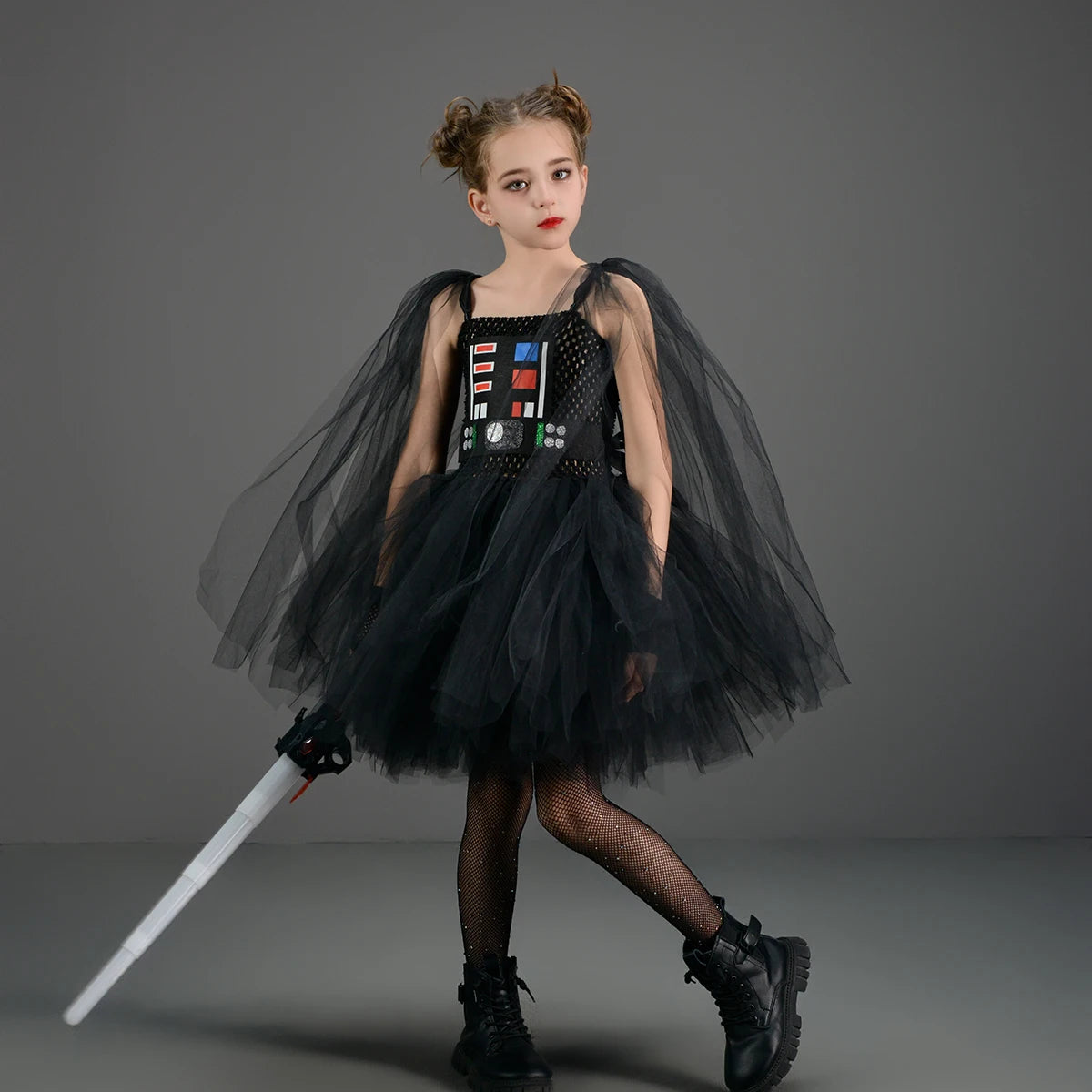 Girls Dark Star Villain Tutu Costume Dress Children Halloween Vader Outfit Kids Fancy Carnival Party Dress up Cosplay Clothes