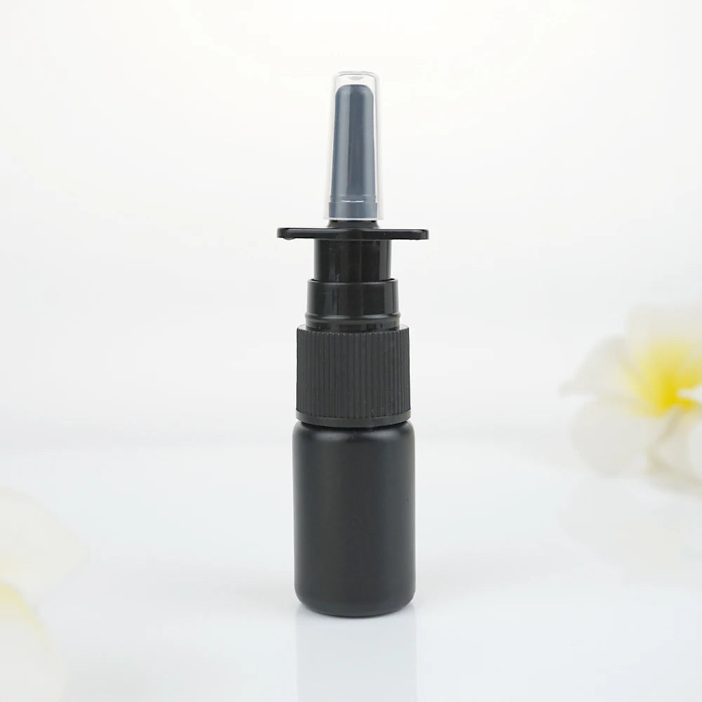 100/200pcs 10ml HDPE Black Empty Nasal Spray Bottle Pump Sprayer Mist Nose Spray Bottle Portable Refillable Bottling Packaging