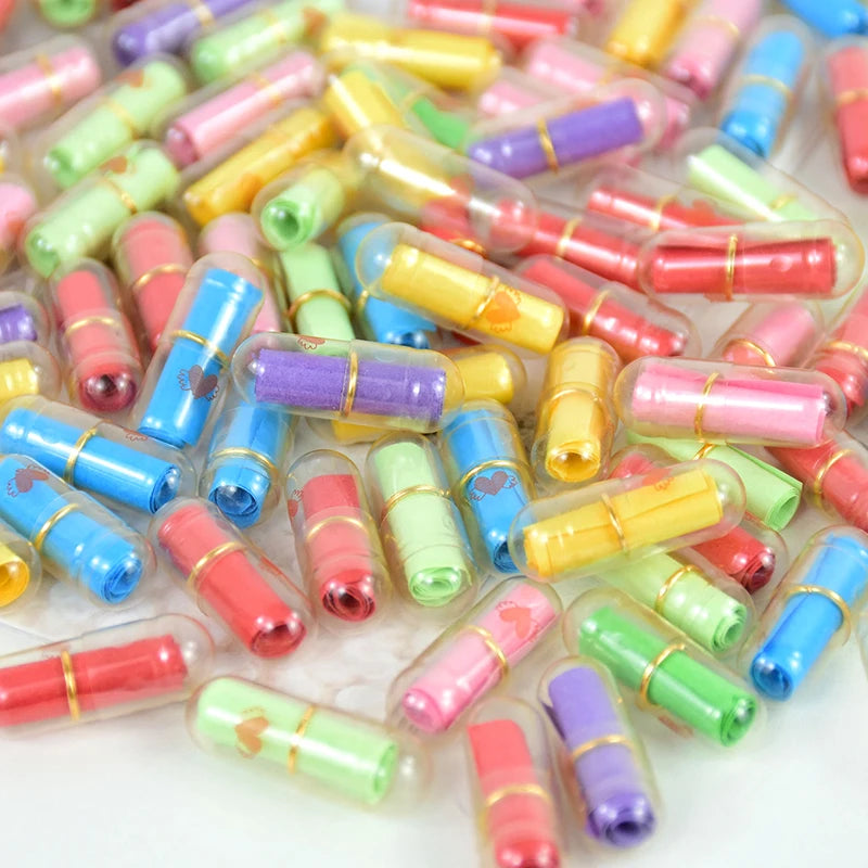 105pcs Message Capsules Love Pill with Roll Paper Blank Notes Wish Bottle Capsule Smile Heart Pills Wedding Valentine's Gifts