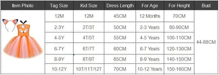 Animal Fox Halloween Costume for Girls Birthday Party Tutu Dress Kids Girl Photoshoot Outfit Children New Years Carnival Clothes