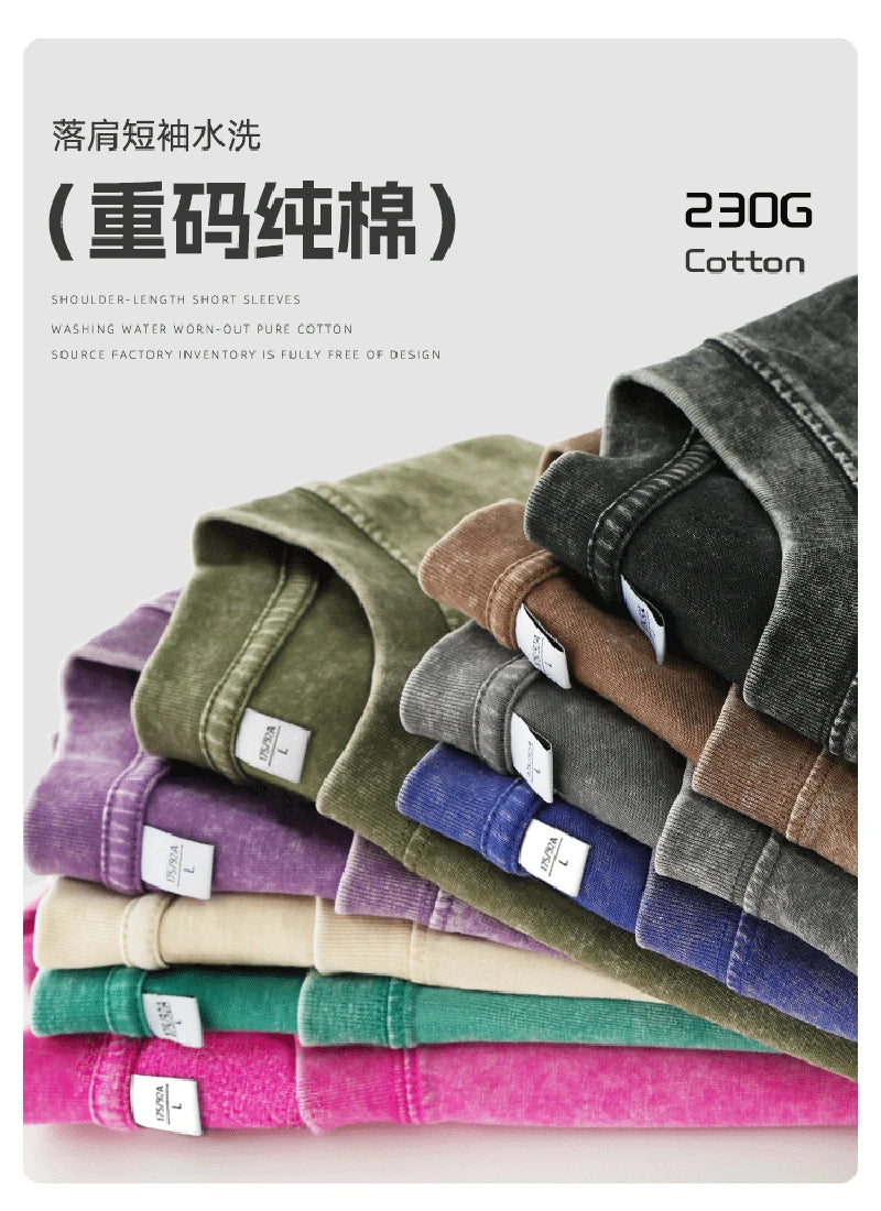Oversized Printed Tshirts Men Gym Vintage Heavyweight T Shirts Cotton Workout Acid Wash Baggy Tees Street Fashion Tops Unisex