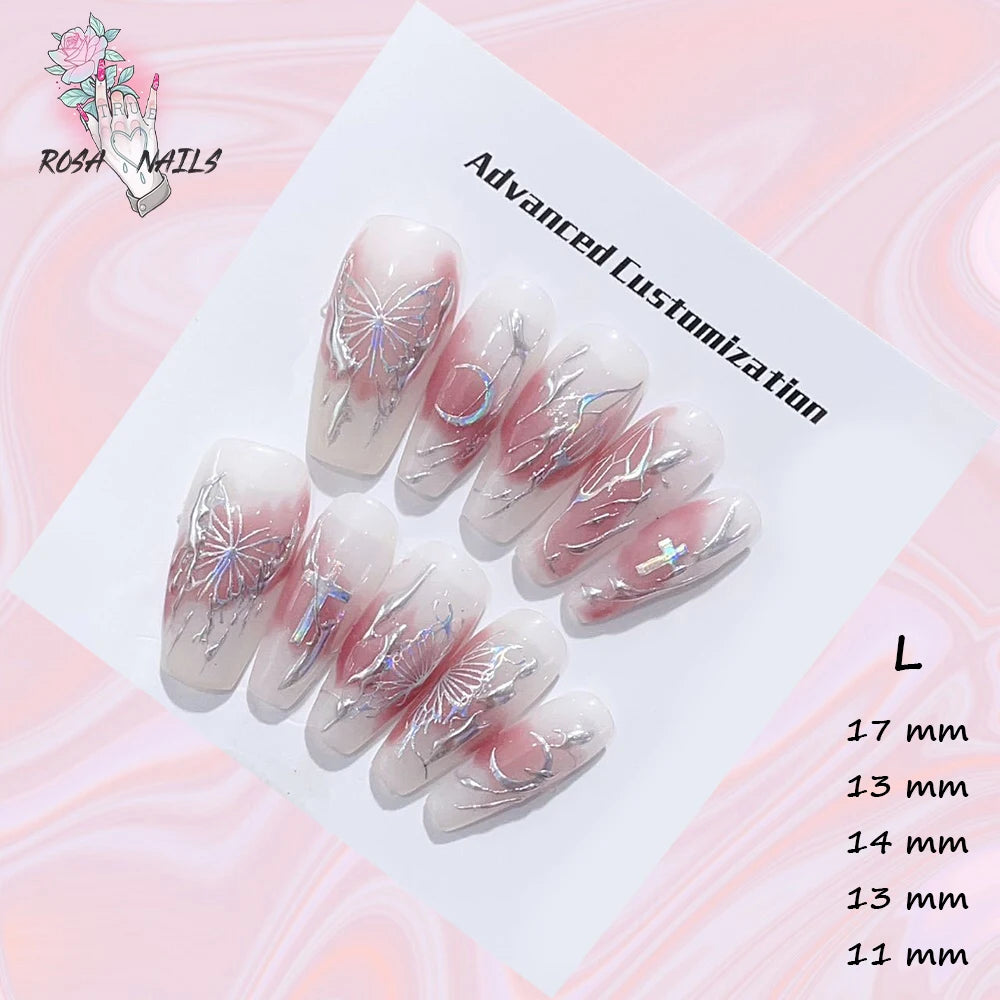 Punk Dragon Charms Press on Nail Artificial Long False Nails XS Black Dragons Goth Presson Tips Butterfly Fake Nail y2k Pressons