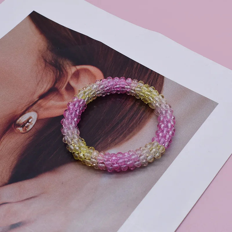 Mixed Color Trendy Glass Bead Bracelet Elastic Handmade Strand Bracelets for Women Gift New Hair Accessory Glass Beads Bracelet