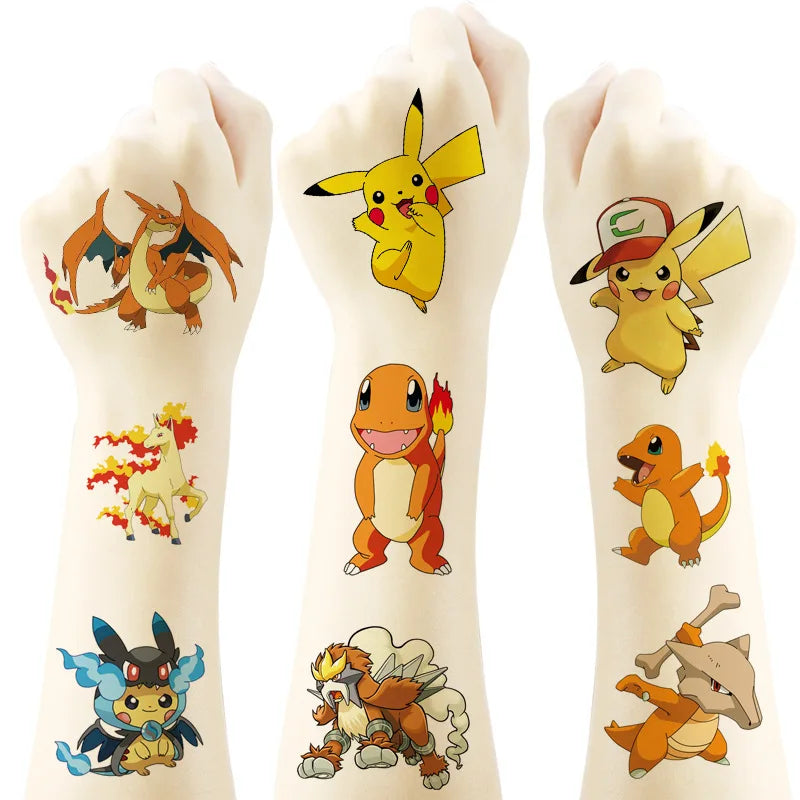 1Pcs New Pokemon Tattoo Stickers Pikachu Action Cartoon Temporary Tattoos For Funny Birthday Gift