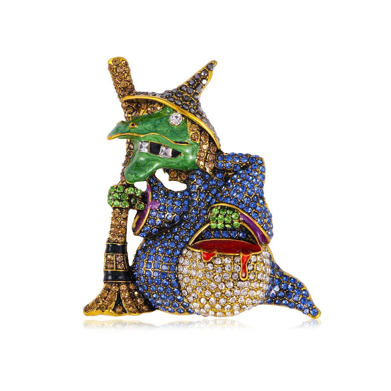 Halloween Witch Hat Brooch Terror Ghost Wizard Pin Metal Rhinestones Accessories For Men And Women Jewelry Gifts Wholesale