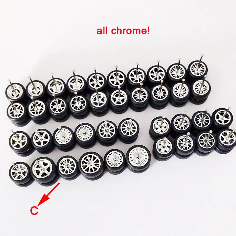 20 Sets 1/64 Alloy Car Wheels w Rubber Tires Axles for 1:64 Mini Model Cars Matchbox Domeka HW