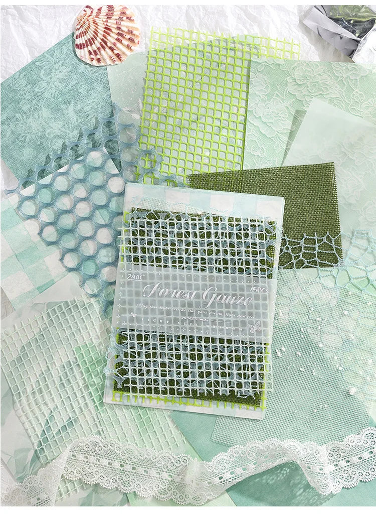 15 pcs Mesh Collage Material Pack, Mixed Texture Non-Stick Journal Papers, DIY Scrapbooking Supplies