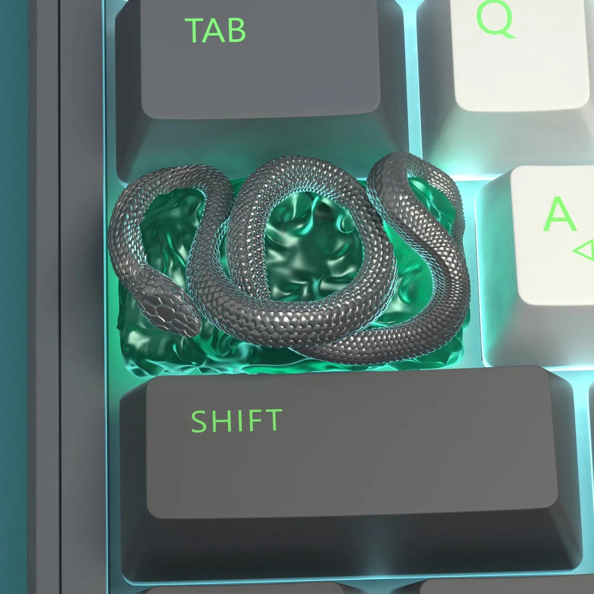Green Snake Theme Mechanical Keyboard Resin Keycap 1.75u Keycap DIY Personalized Light-transmitting Keycap Keyboard Accessories
