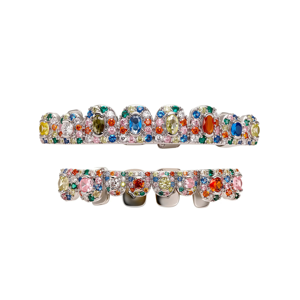JINAO Rainbow Candy Color CZ Hip Hop Full Iced Out 8 Teeth Small Siz Set Grillz Men Top&Bottom Punk Rapper Halloween Cospla