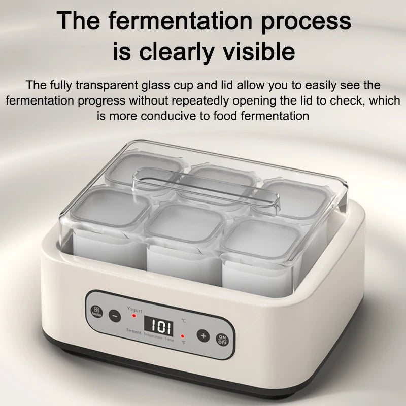 Electric Yogurt Maker 6 Glass Cups Automatic Natto Rice Wine Fermenting Machine Fermenter Sour Milk Pot Temperature Adjustment