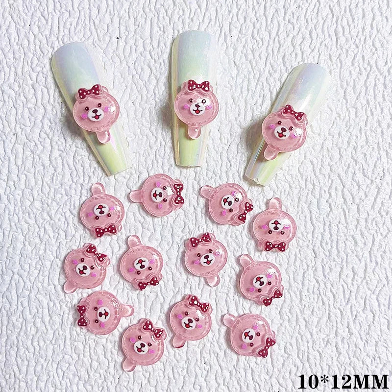 10pcs Cartoon Bunny Nail Art Charm 3D Candy Color Resin Cartoon Animal Lollipop Nail Decoration Korea Kawaii Nail Accessories