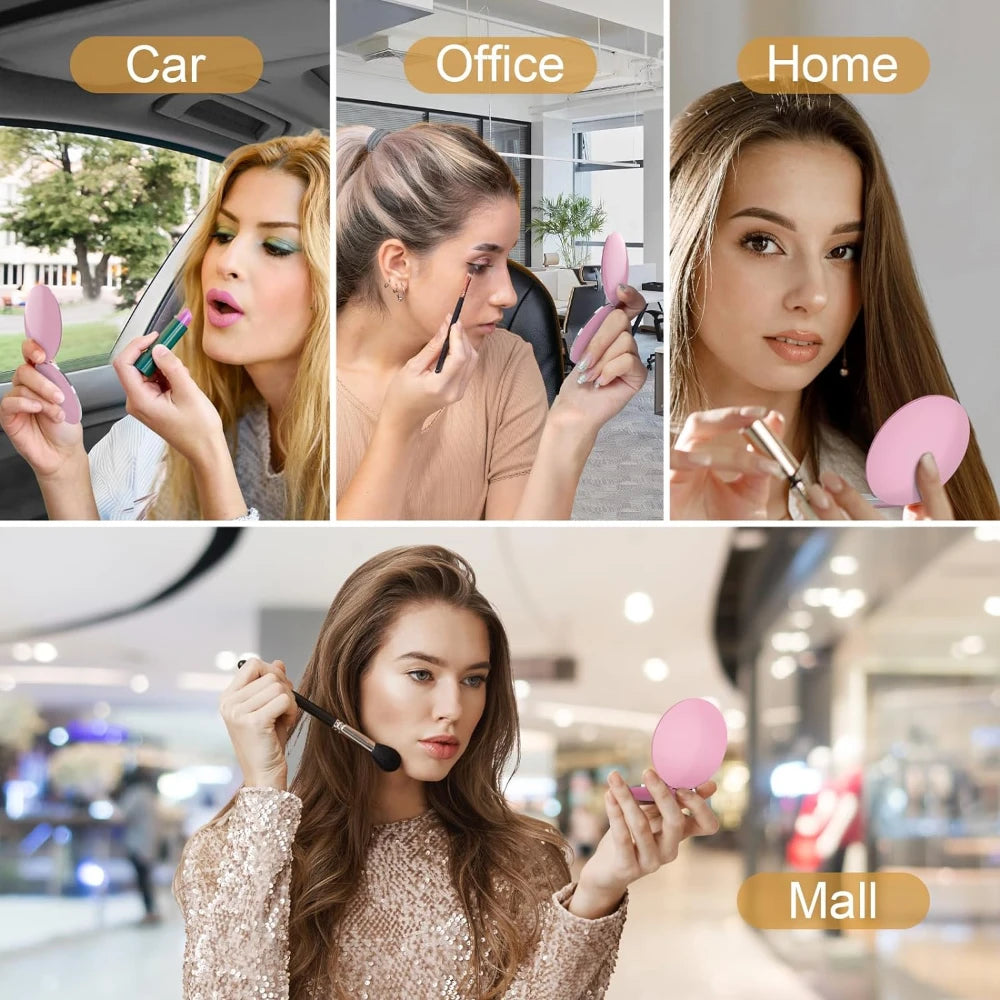 Compact Mirror with Light, 1X/3X Magnification LED Pocket Mirror with USB Data Cable, Pink Mini Mirror for Purse, Pocket,Travel