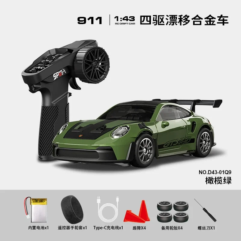 1:43 Scale RC 4WD Drift Alloy Car with Gyro Remote Control Toy for Boys Children's Christmas And Halloween Gifts