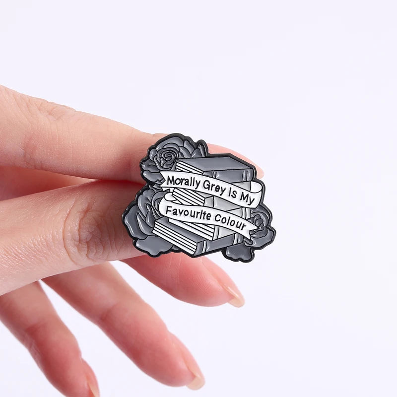 Morally Gray Is My Favorite Colour Enamel Pins Dark Romance Book Brooches Lapel Badges Bookish Jewelry Gift for Friends