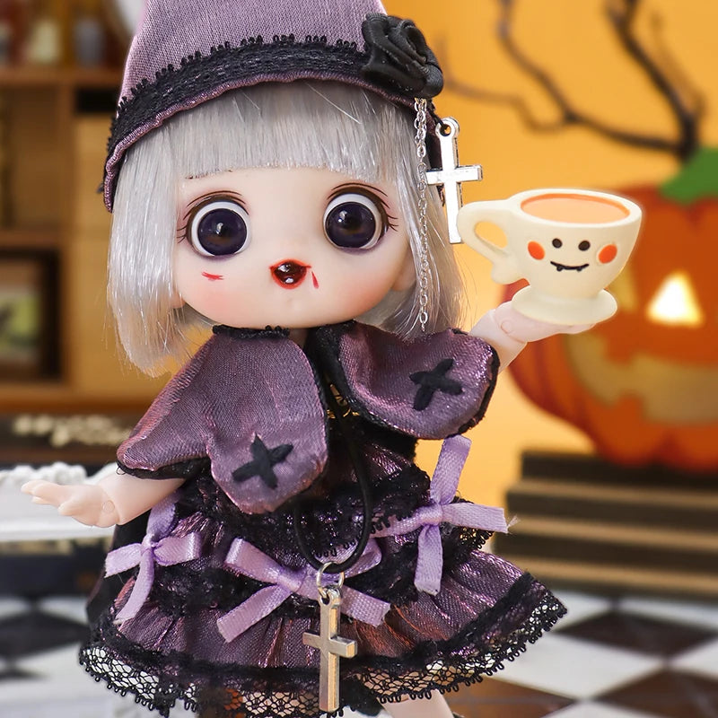 2026 Halloween Doll New OB11 BJD Witch Suit Dress bjd Doll Accessories Blood Makeup Equipment Horror Cute Girl Dress 13cm Gift