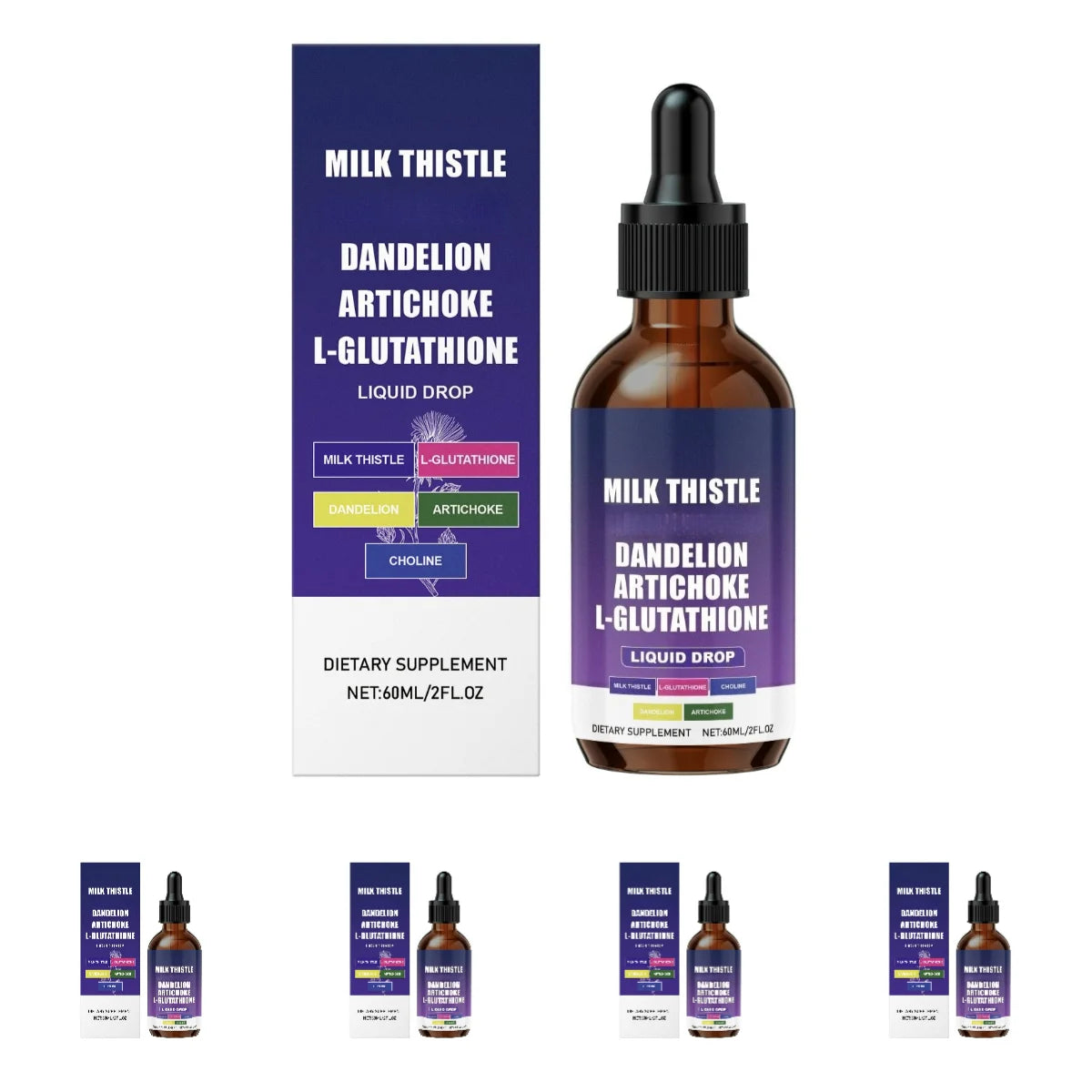 Milk Thistle+Choline Liquid Drops with L-Glutathione and Ginger for Liver Metabolic Function and Bile Flow 60 ML