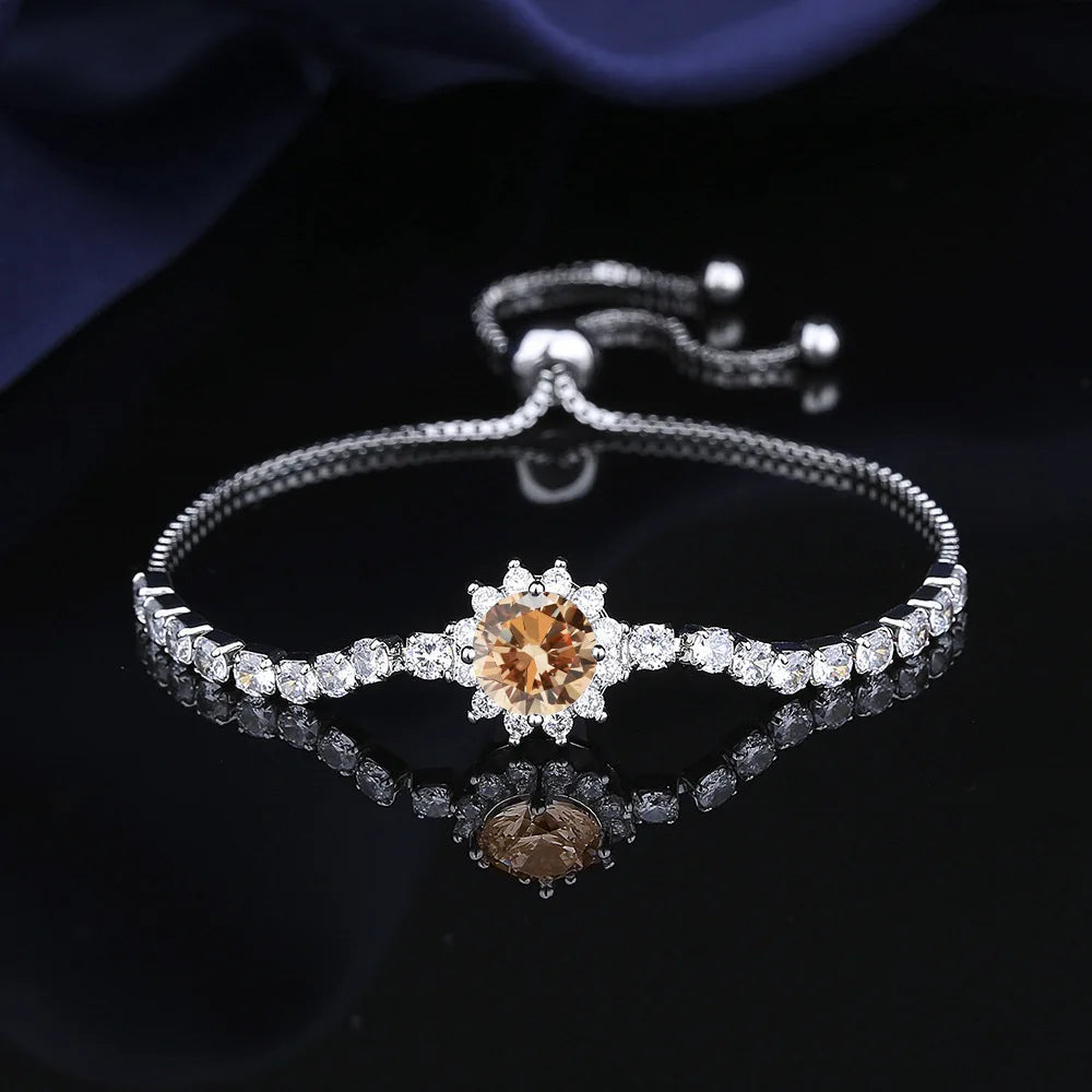 925 Sterling Silver Bracelet Moissanite Sunflower Bracelet Two Carats Hand Jewelry Women Pull-Out Style