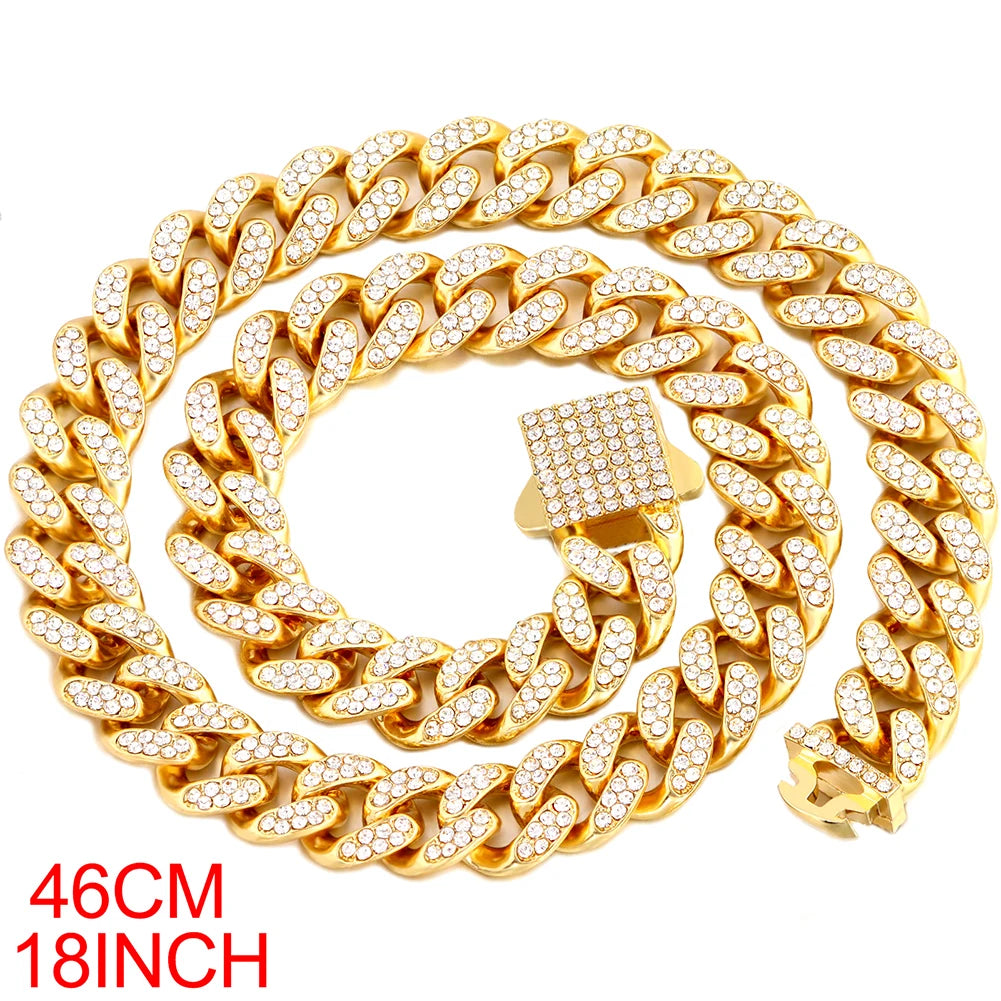 Men Initial Name Pendant Necklace with Hip Hop Iced Out Rhinestone Paved Cuban Link Chain Necklace Fashion Birthday Jewelry Gift