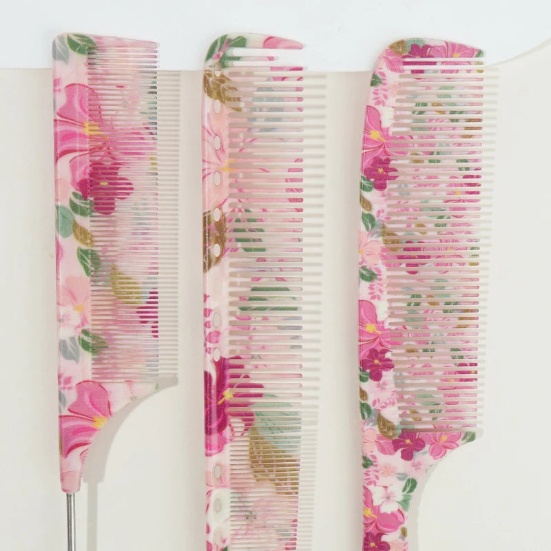1Pc/3Pcs Hair Combs Including Pointed Tail Comb And Flat Comb. Durable ABS Material. Flower Pattern, Not Picky About Hair Type