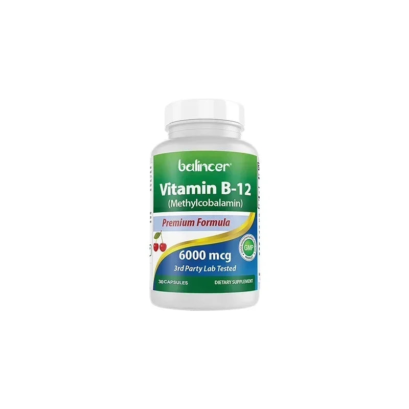 Vitamin B12 Supplement 6000mcg - Energy Brain Memory Mood, Heart  Function, Nervous & Immune System Support, 30/60/120 Capsules