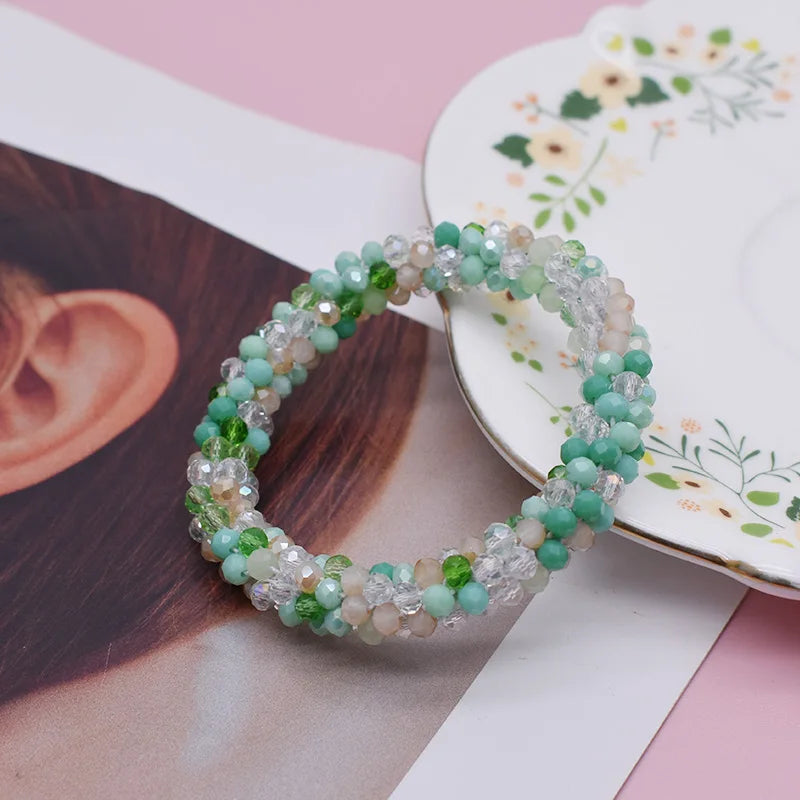 Mixed Color Trendy Glass Bead Bracelet Elastic Handmade Strand Bracelets for Women Gift New Hair Accessory Glass Beads Bracelet