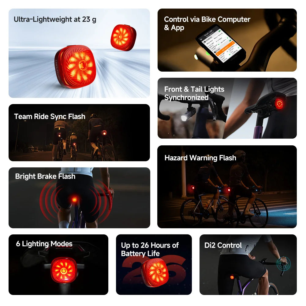 iGPSPORT TL50 Bike Tail Light Rear Bike Light Di2 Control 6 Light Mode Automatic Brake Sensing USB Rechargeable