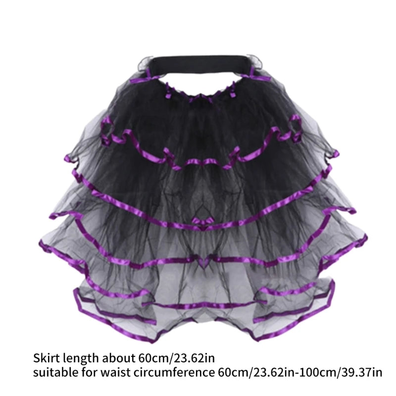 Summer Victorian Steampunk Bustle Skirt 5 Layered Tie-on Belt Tulle Tutu Overskirt Dance Performances Halloween Cosplay Costume