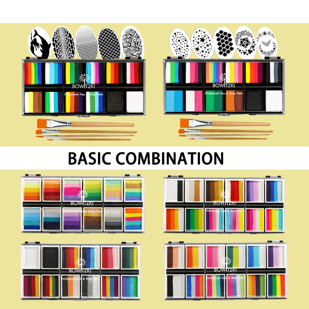 Bowitzki Professional Face Paint Kit For Kids Adults Facial Paint Set One Stroke Split Cake Palette Body Paint Hypoallergenicity