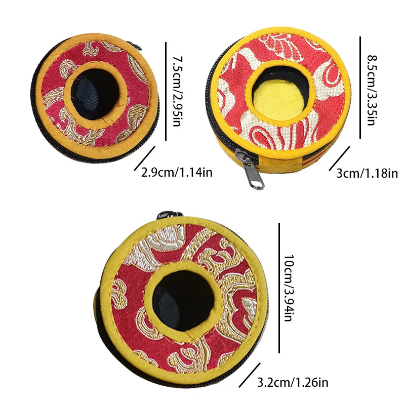Meditation Cymbal Bell Bag Finger Cymbals Packs Zipper Storage Bags Tingsha Chimes Storage Rack Tibetan Bell Protector Case
