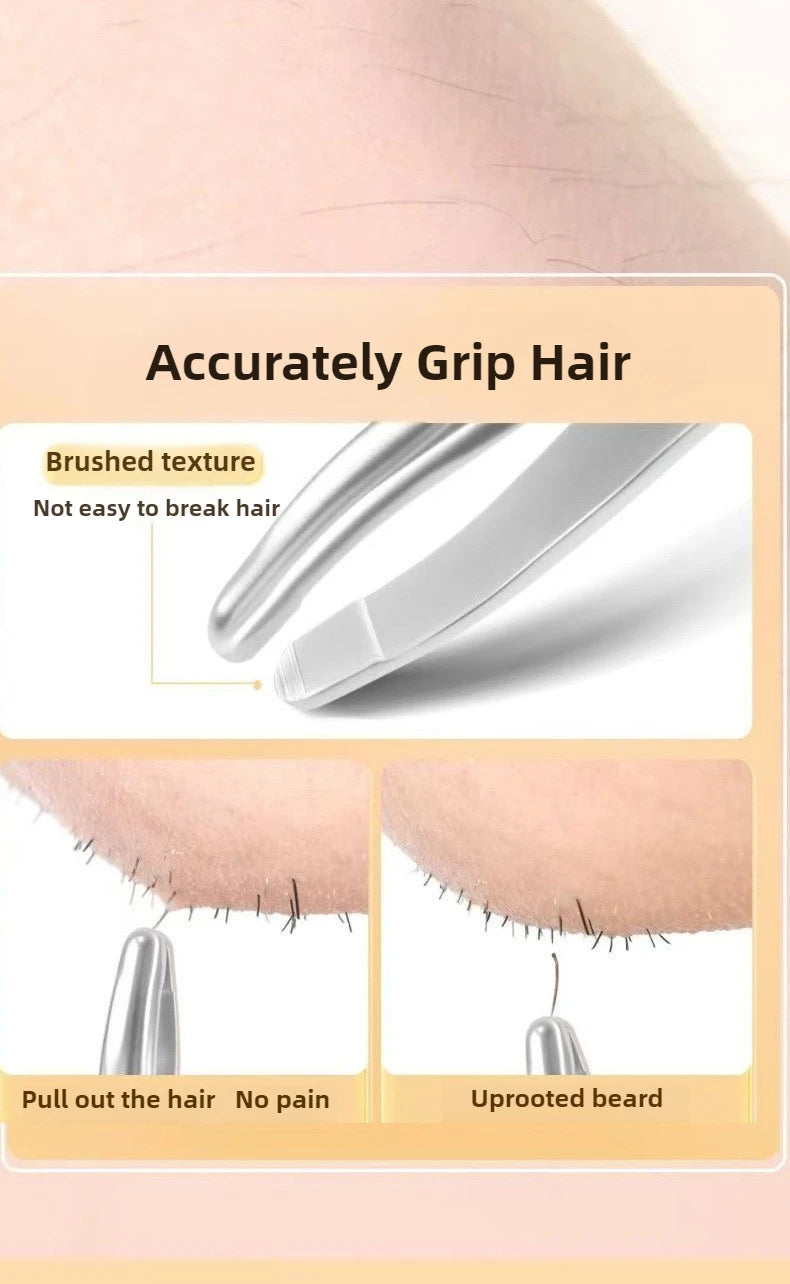 Stainless Steel Precision Tweezers for Eyebrows, Eyelashes, Beard & Mustache - High-Accuracy Round Head, Seamless Clamping Profe