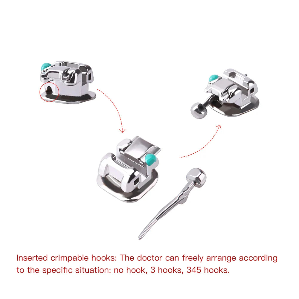 AZDENT Dental Orthodontic Brackets Self-Ligating Braces Inserted Crimpable Movable Hooks Auxiliary Hole Buccal Tube 28pcs/Box