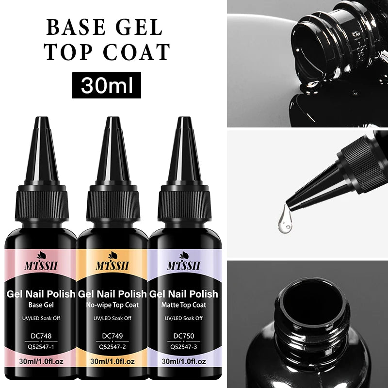 2/3pcs 30ml No Wipe Top Coat Base Coat Matte Top Coat Gel Nail Polish Set Shine Finish Long Lasting Nail Art Functional Gel DIY