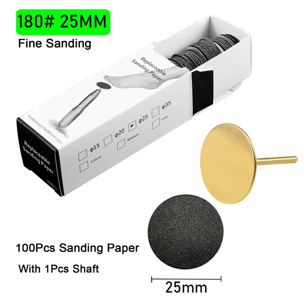 100Pcs Sandpaper With Metal Nozzle For Foot Files Dead Skin Callus Remove Tool Cuticle Pedicure Tool Sanding Paper Set