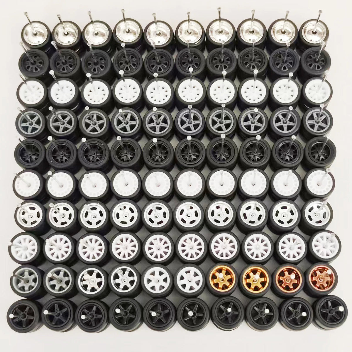 50 Sets 1/64 Wheels Pack with Rubber Tires Axles for 1:64 Matchbox Domeka Hotwheel Diecast Car Model Cars Wholesale