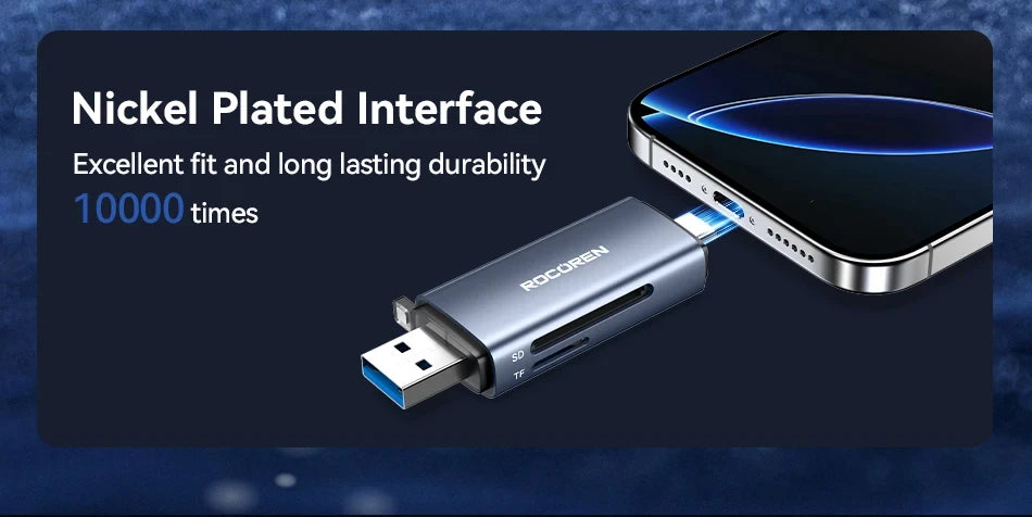 Rocoren Card Reader 2 in 1 USB 3.0 5Gbps USB A USB C Combined Design SD/TF Cards 2TB Smart Cardreader for Laptop Accessories