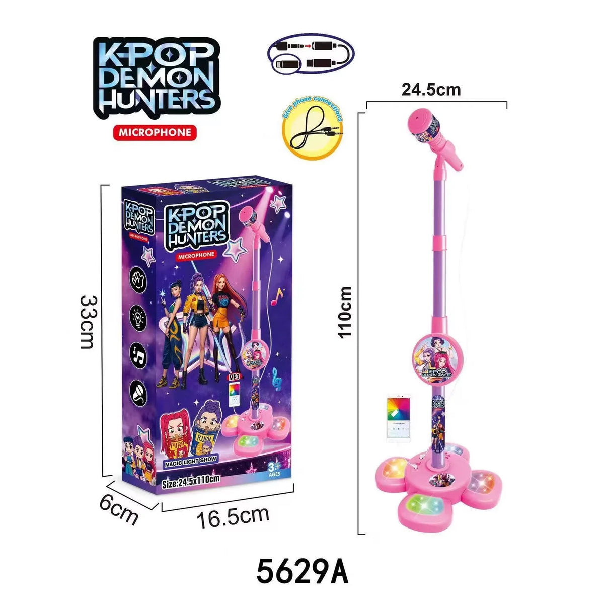 K019 Toys Witch Hunters Microphone With Adjustable Stand Led Lights Support Mp3 Playback Karaoke Singing Music Performance Gift