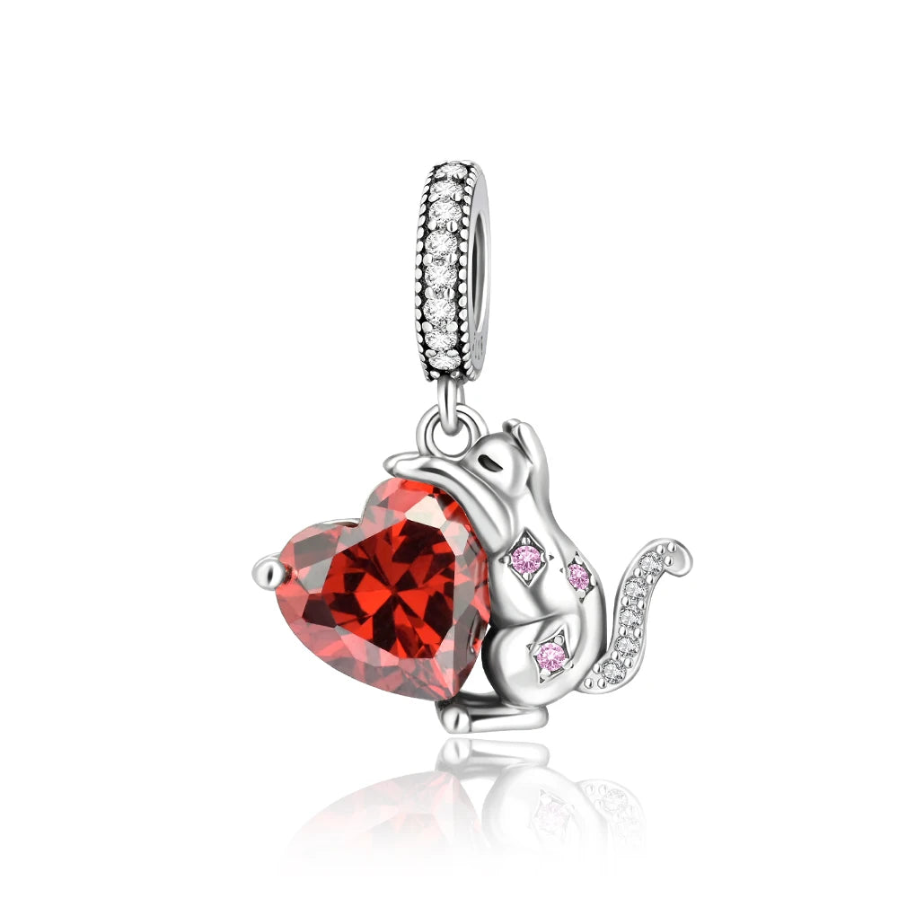 Exquisite 925 Sterling Silver Cute Dinosaur Turtle and Rabbit Couple Heart Charm Fit DIY Bracelet Necklace Casual Matching Gifts